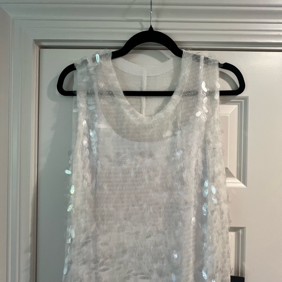 Norma Kamali Paillette Embellished Tulle Maxi Dress - White Sequined - Picture 4 of 7